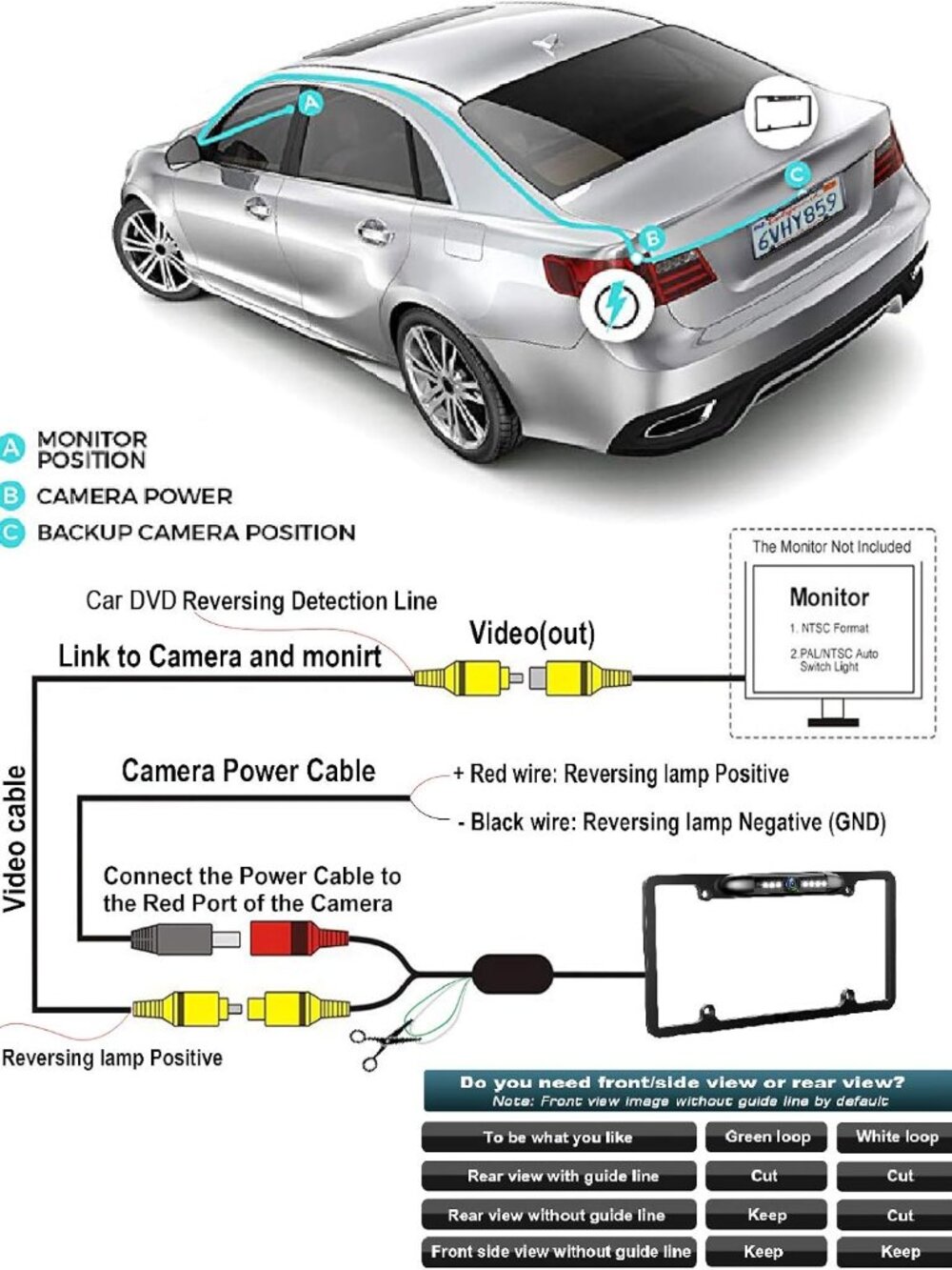 License Plate Backup Camera HD Front Rear View Reverse Camera with 7 LED Night - Picture 4 of 10